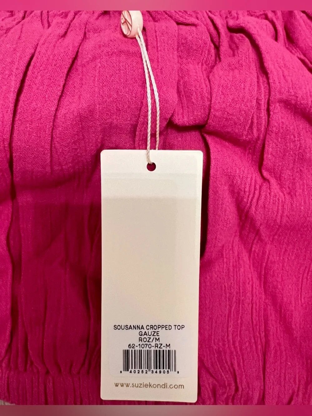 Suzi Kondi Raspberry Pink Cropped Puff-Sleeve Top NWT Size M